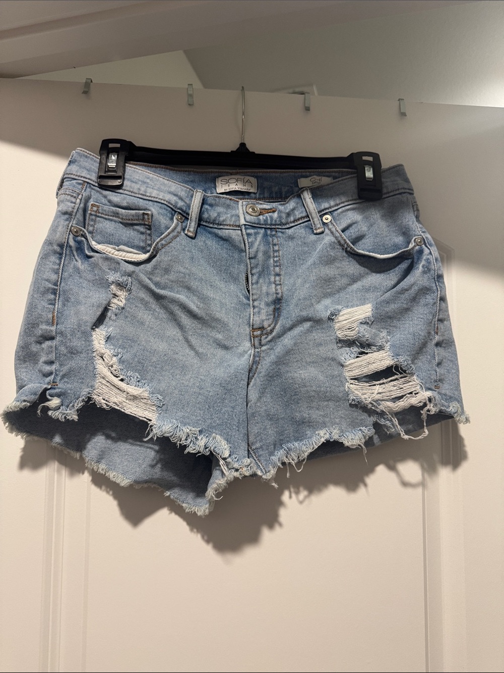 Sofia Vergara Light Blue Distressed Cut Off Denim Shorts - Women
